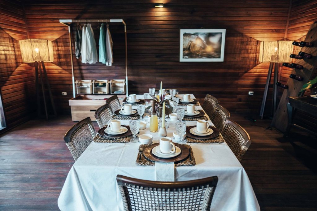 International cuisine served in a finely- fashioned dining room