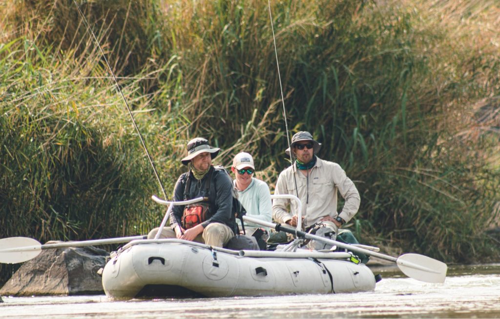 White water rafting. fly fish largemouth yellowfish