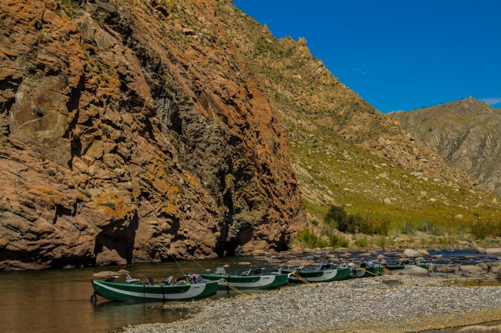Mongolia - Classic Canyons Adventure - Boats moored on the river bank